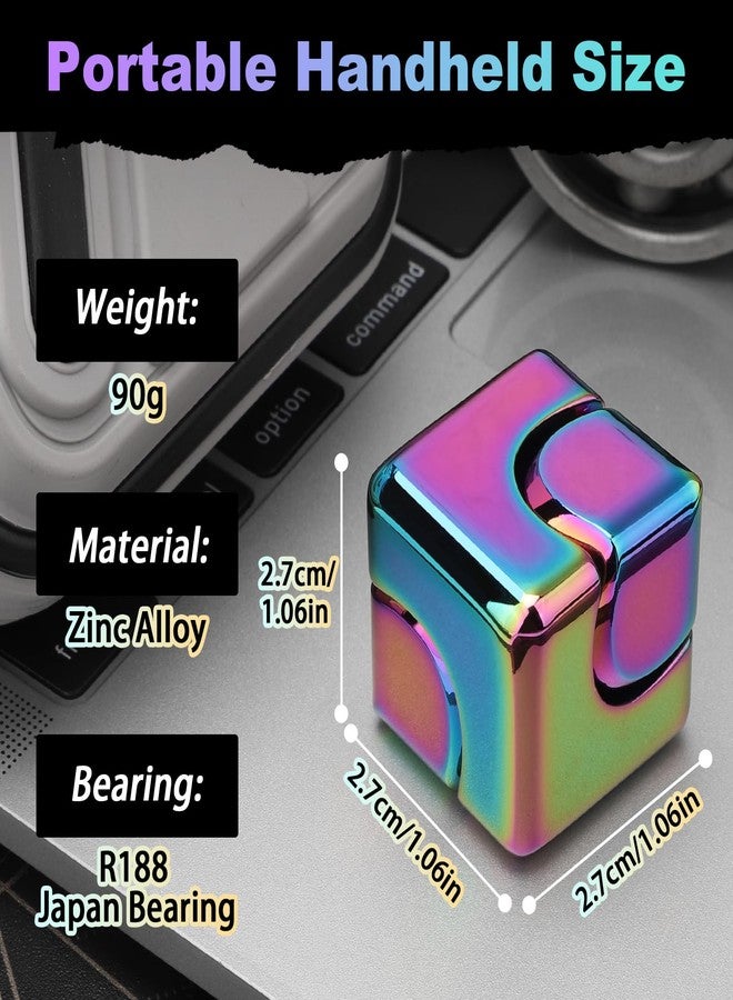 Dilabnba Infinity Cube Fidget Spinner Toy for Kid Adult, Metal EDC Fidget Block Figner Spinner 4 in 1 Focus Spinning Toy, Cool Sensory Desk Gadget Stress Relief Gift for Boy Girl Teen Men (Rainbow) - Image 3